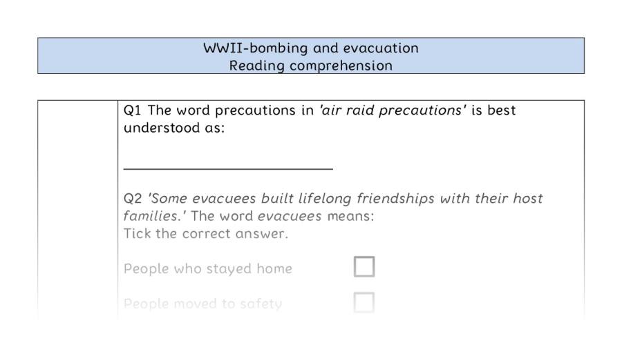 Reading comprehension - VRSIPE - WWII-bombing and evacuation