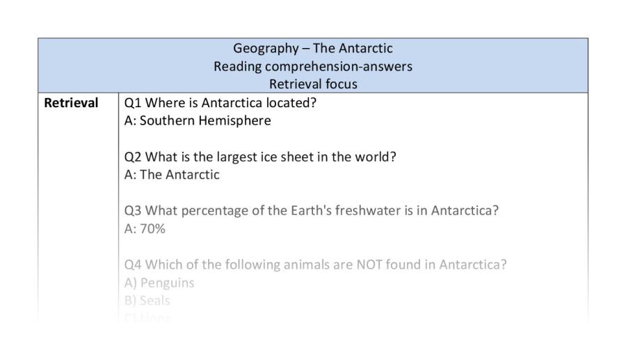 Reading comprehension - retrieval - The Antarctic