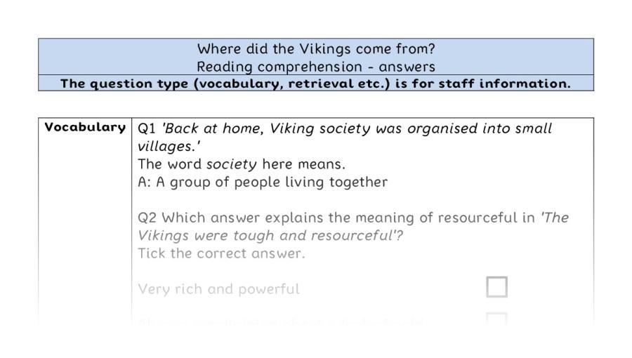 Reading comprehension - VRSIPE - Where did the Vikings come from - answers