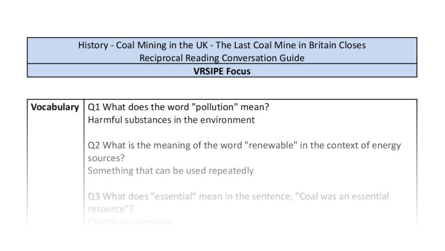 Reciprocal Reading Conversation - The Last Coal Mine in Britain Closes - VRSIPE Focus