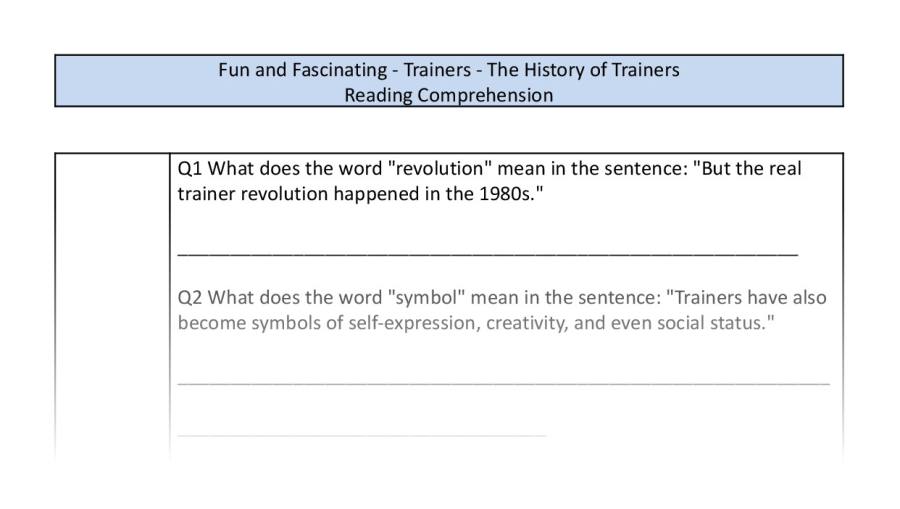 Reading comprehension-VRSIPE-The history of trainers