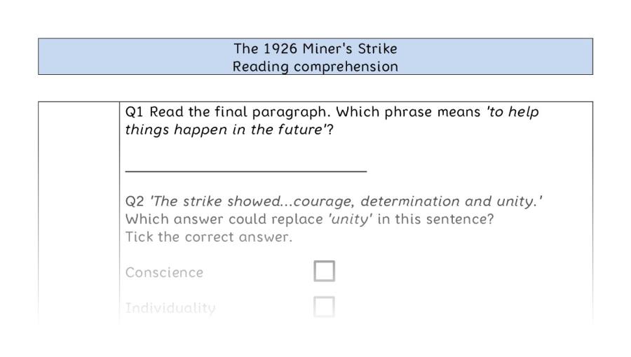 Reading comprehension - VRSIPE - The 1926 Miners Strike