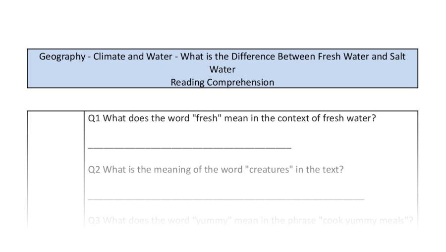 Reading comp - difference fresh and salt water - VRSIPE focus