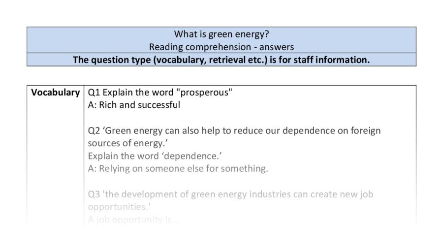 Reading comprehension - VRSIPE - What is green energy