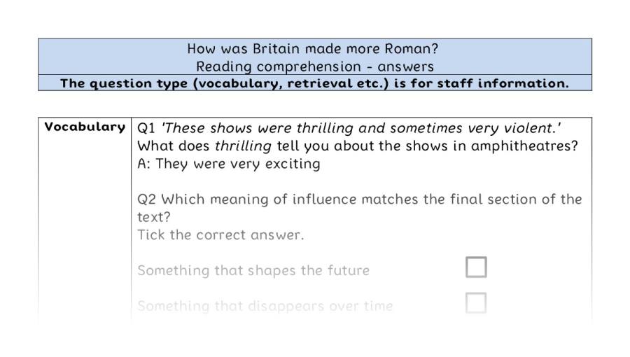 Reading comprehension VRSIPE - How was Britain made more Roman - answers