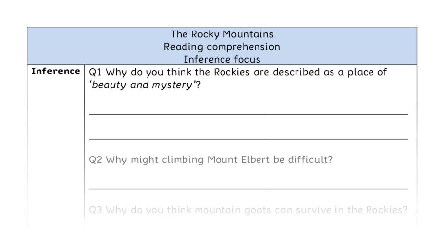 Reading comprehension - inference - The Rocky Mountains