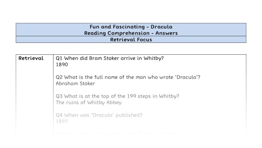 Reading Comprehension - Dracula - Highlight Series 2 - Retrieval Focus