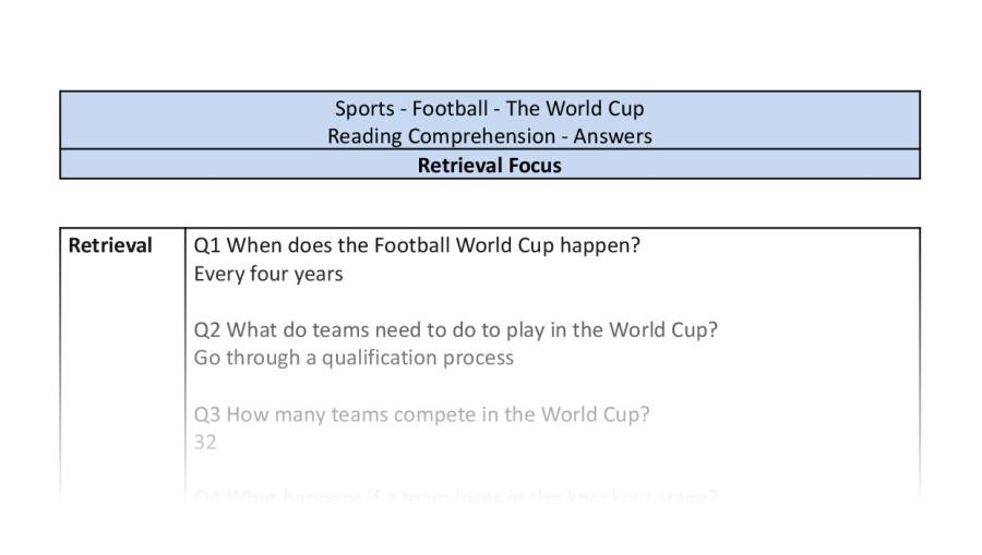 Reading Comprehension - The World Cup - Retrieval Focus-answers