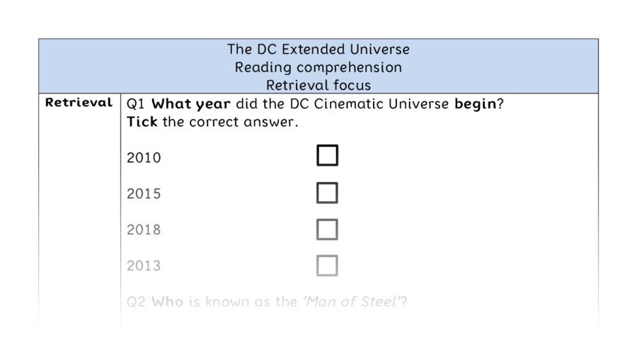 Reading comprehension - retrieval - The DC Extended Universe