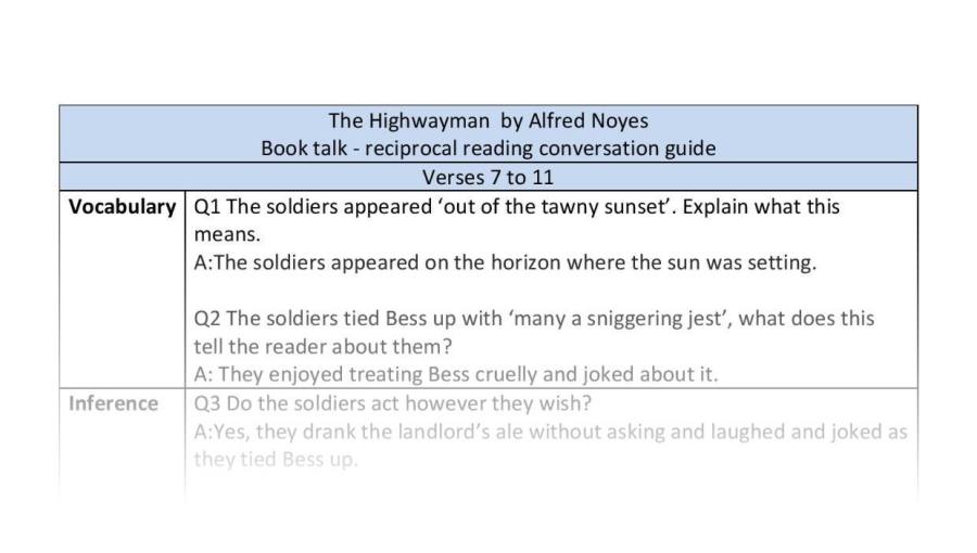 Reciprocal reading - The Highwayman - verses 7 to 11