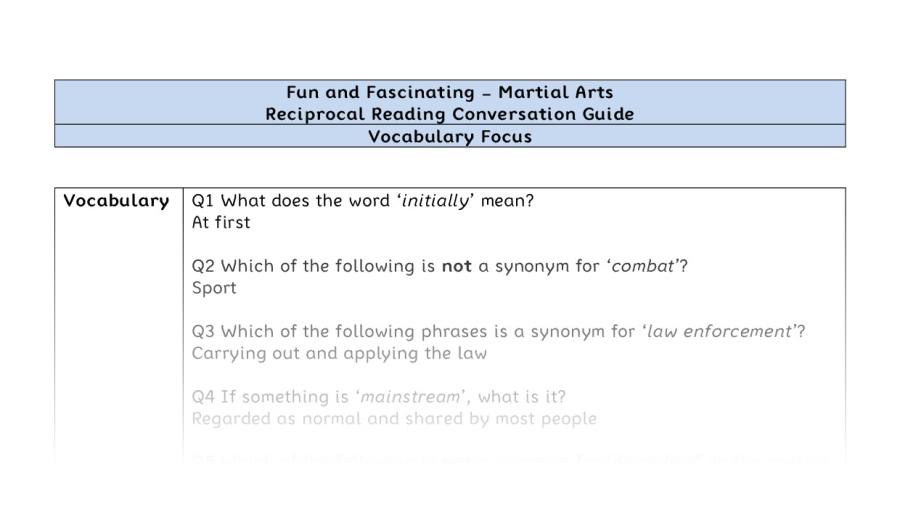 Reciprocal Reading Conversation - Martial Arts - Highlight Series 2 - Vocabulary Focus