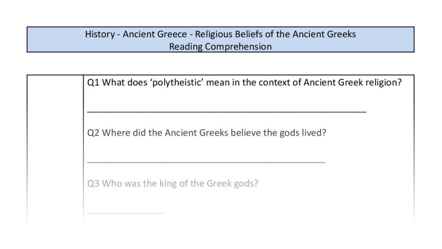 Reading Comprehension-Religious Beliefs of the Ancient Greeks-Retrieval Focus