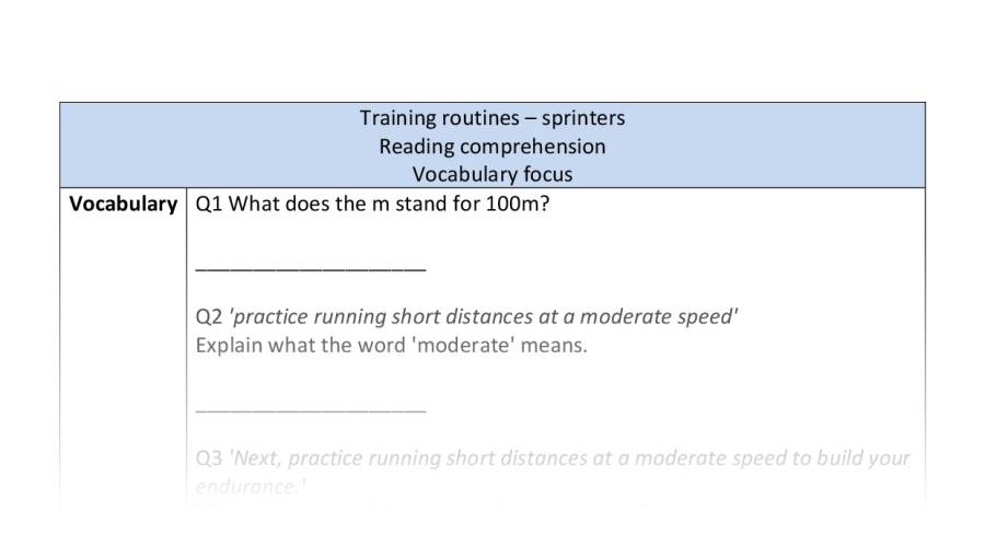 Reading comprehension - vocabulary - Training routines - sprinters