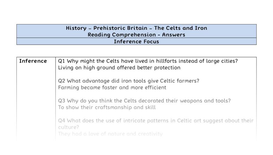 Reading Comprehension-The Celts and Iron-Inference Focus-answers
