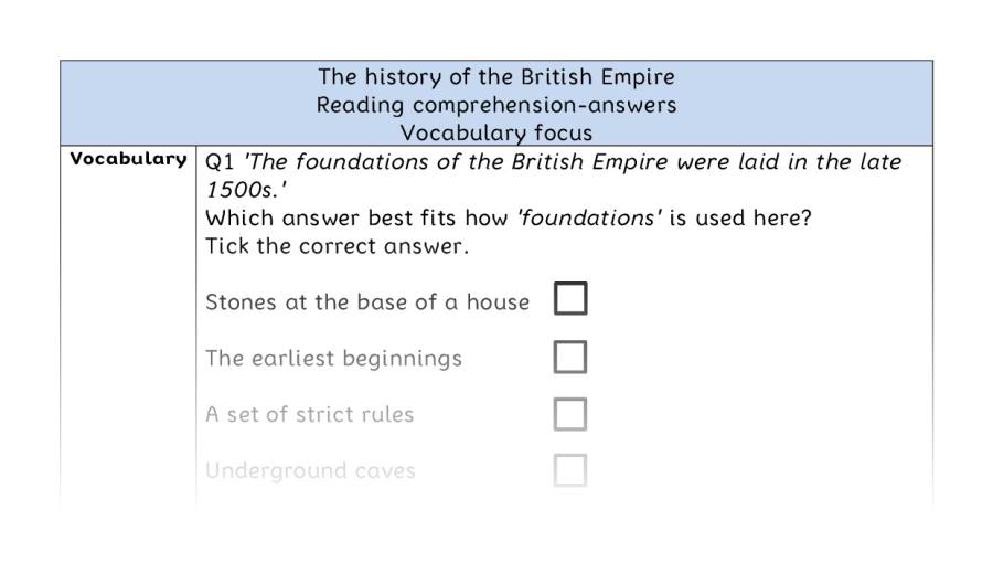 Reading comprehension - vocabulary - The history of the British Empire - answers