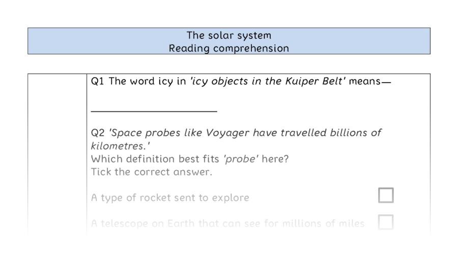 Reading comprehension - VRSIPE - The solar system