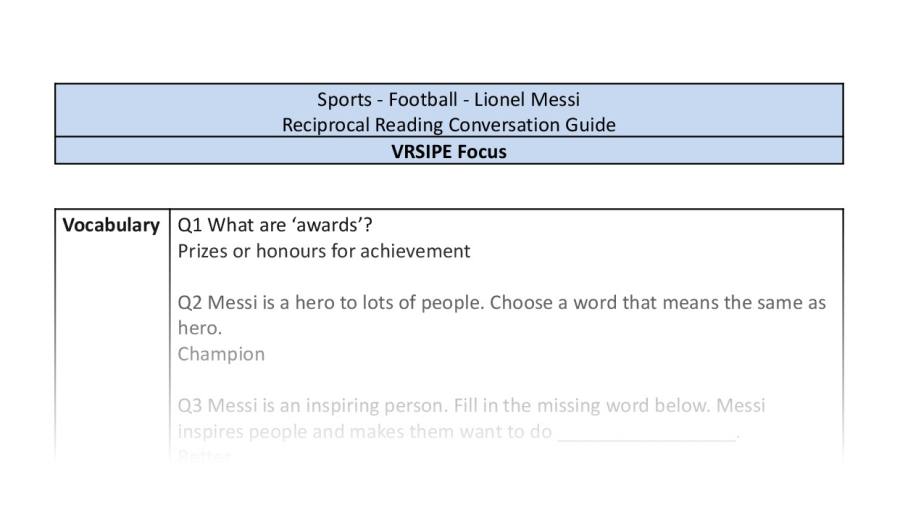 Reciprocal Reading Conversation - Lionel Messi - VRSIPE Focus
