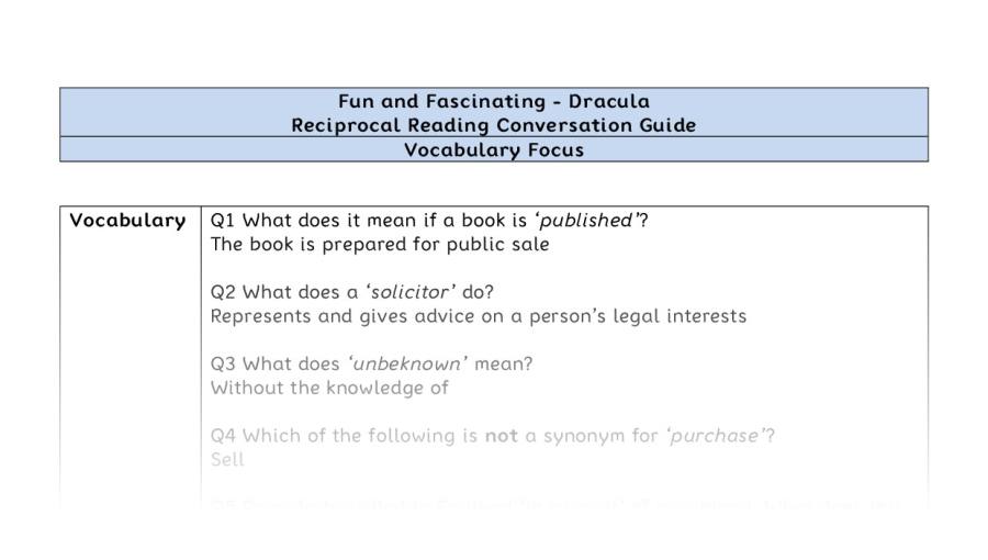 Reciprocal Reading Conversation - Dracula - UKS2 - Vocabulary Focus