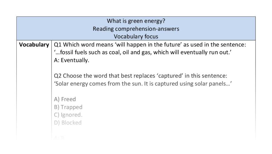 Reading comprehension - vocabulary - What is green energy