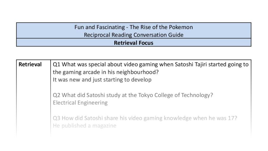 Reciprocal Reading Conversation - The Rise of the Pokemon - UKS2 - Retrieval Focus