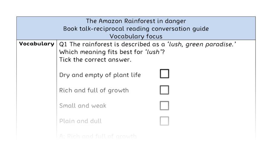 Reciprocal reading - vocabulary - The Amazon Rainforest in danger