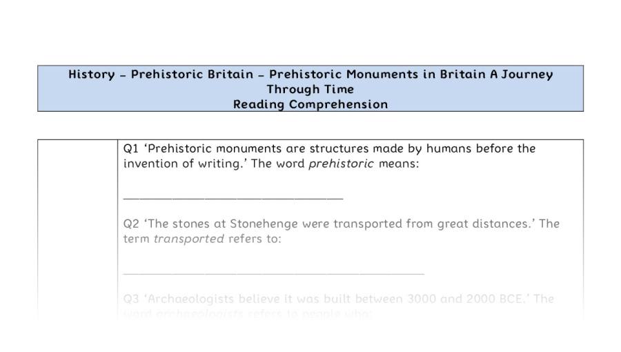 Reading Comprehension-Prehistoric Monuments in Britain-A Journey Through Time-vocabulary Focus