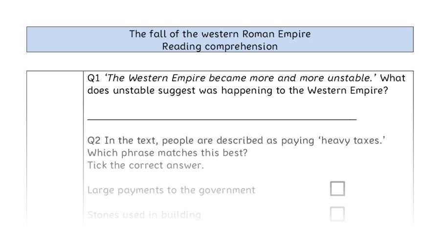 Reading comprehension VRSIPE - The fall of the western Roman Empire