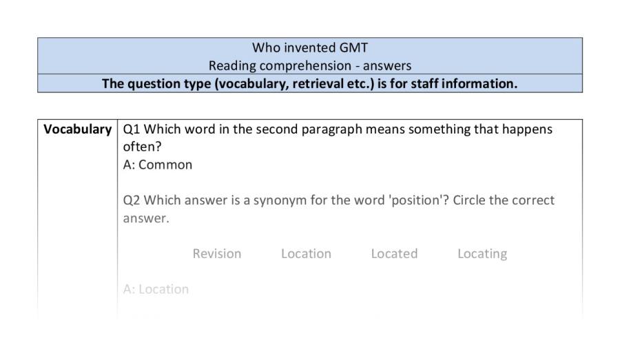 Reading comprehension - VRSIPE - Who invented GMT