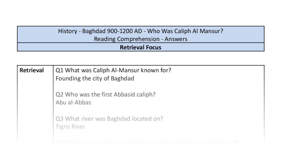 Reading Comprehension-Who Was Caliph Al Mansur-Retrieval Focus-answers