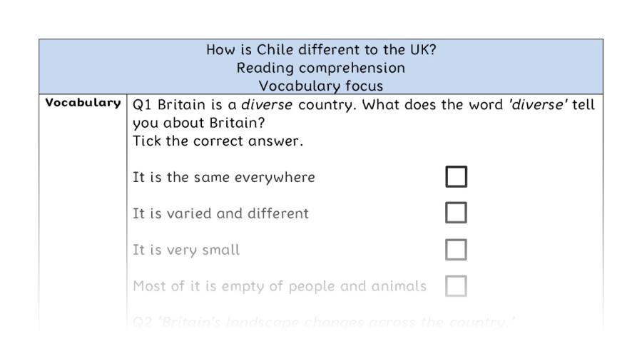 Reading comprehension - vocabulary - How is Chile different to the UK