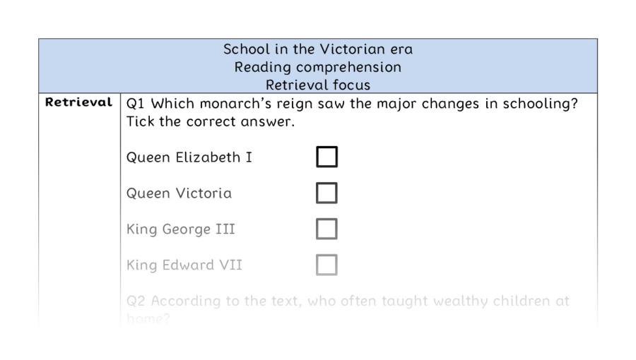 Reading comprehension - retrieval - School in the Victorian era