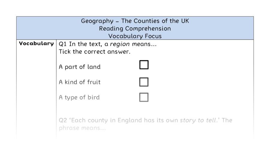 The Counties of the UK - Reading Comprehension - Vocabulary Focus