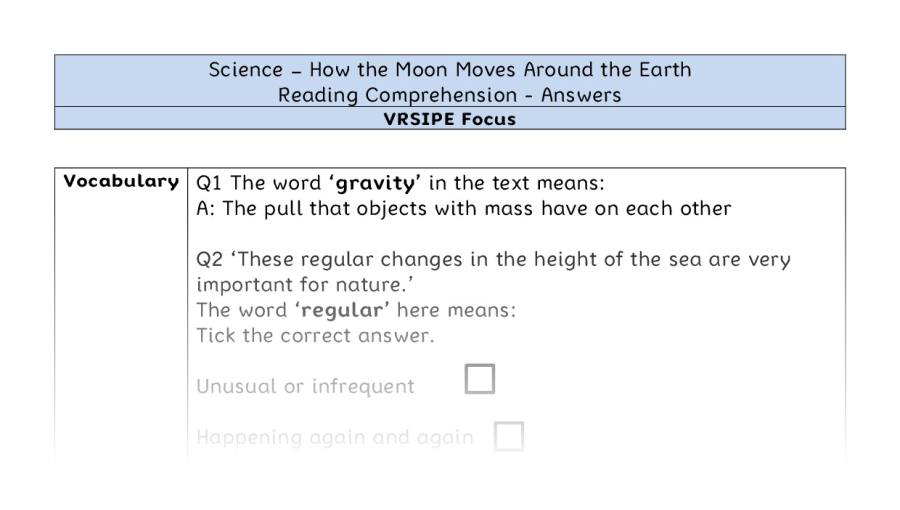How the Moon Moves Around the Earth - Reading Comprehension Answers - VRSIPE Focus