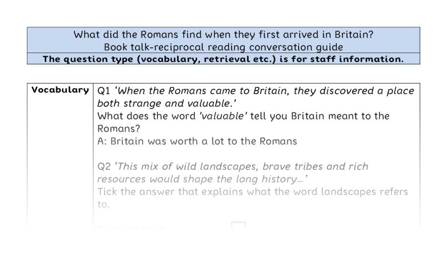 Reciprocal reading - VRSIPE - Roman arrival in Britain