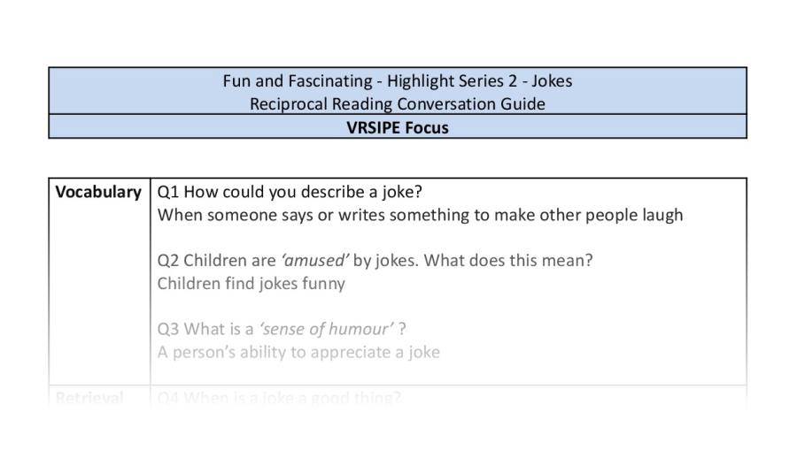 Reciprocal Reading Conversation - Jokes - Highlight Series 2 - VRSIPE Focus