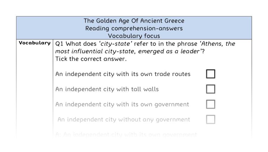 Reading comprehension - vocabulary - The Golden Age Of Ancient Greece - answers