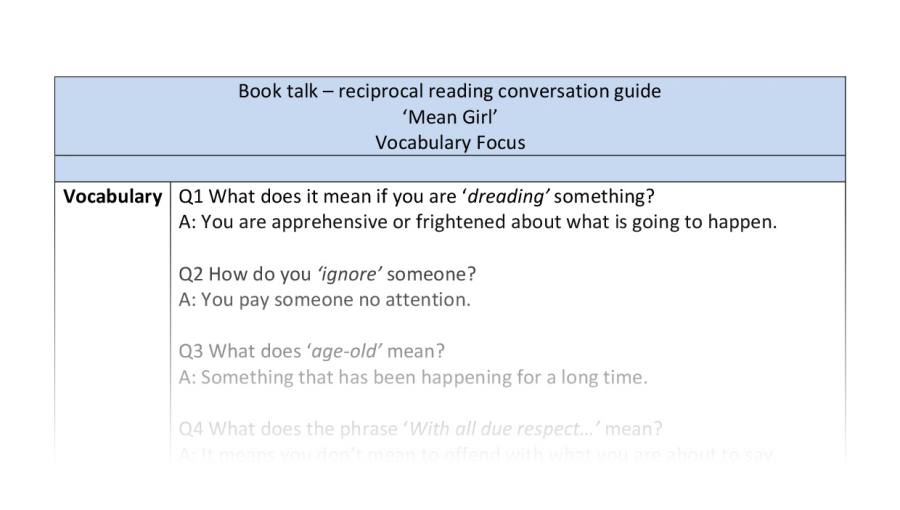 Reciprocal reading - Mean Girl - vocabulary