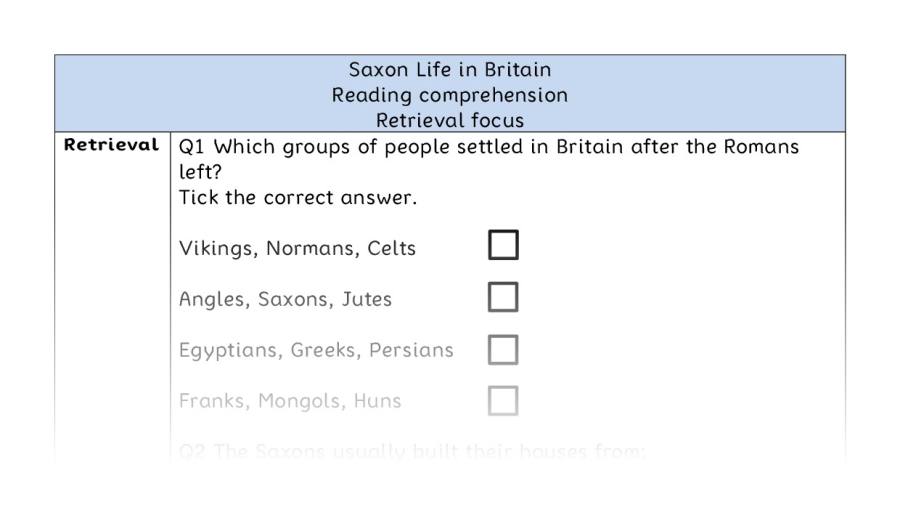Reading comprehension - retrieval - Saxon Life in Britain