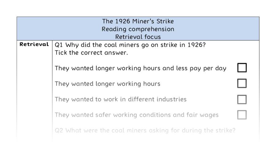 Reading comprehension - retrieval - The 1926 Miners Strike