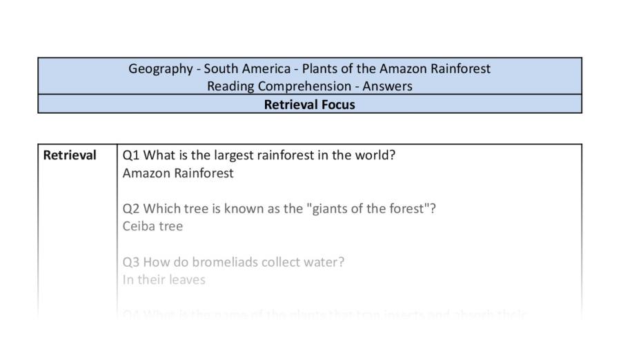 Reading Comprehension-Plants of the Amazon Rainforest-Retrieval-answers