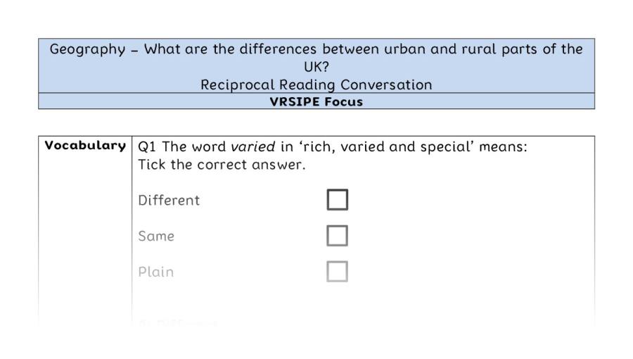 What are the differences between urban and rural parts of the UK - Reciprocal Reading Conversation - VRSIPE Focus