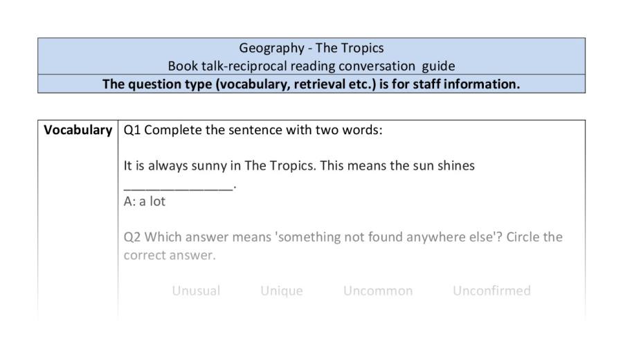 Reciprocal reading - VRSIPE - Geography - The Tropics