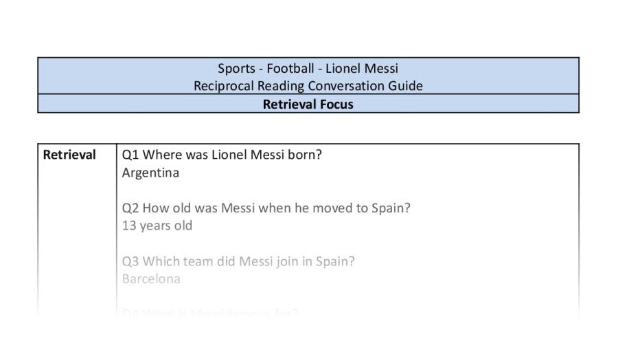 Reciprocal Reading Conversation - Lionel Messi - Retrieval Focus