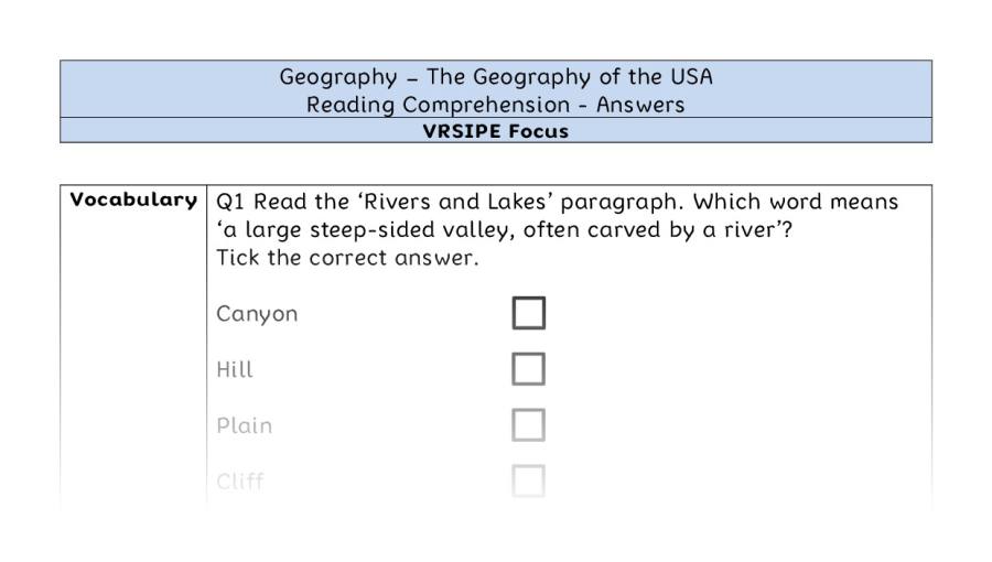 The Geography of the USA - Reading Comprehension Answers - VRSIPE Focus