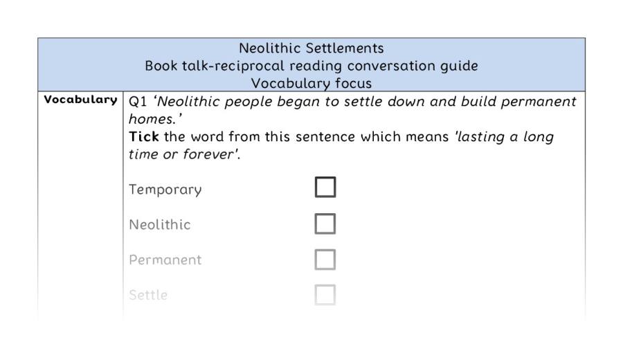 Reciprocal reading - vocabulary - Neolithic Settlements