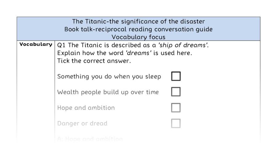 Reciprocal reading-vocabulary-The Titanic-the significance of the disaster