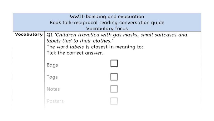 Reciprocal reading - vocabulary - WWII-bombing and evacuation