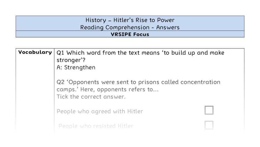 Hitlers Rise to Power - Reading Comprehension Answers - VRSIPE Focus