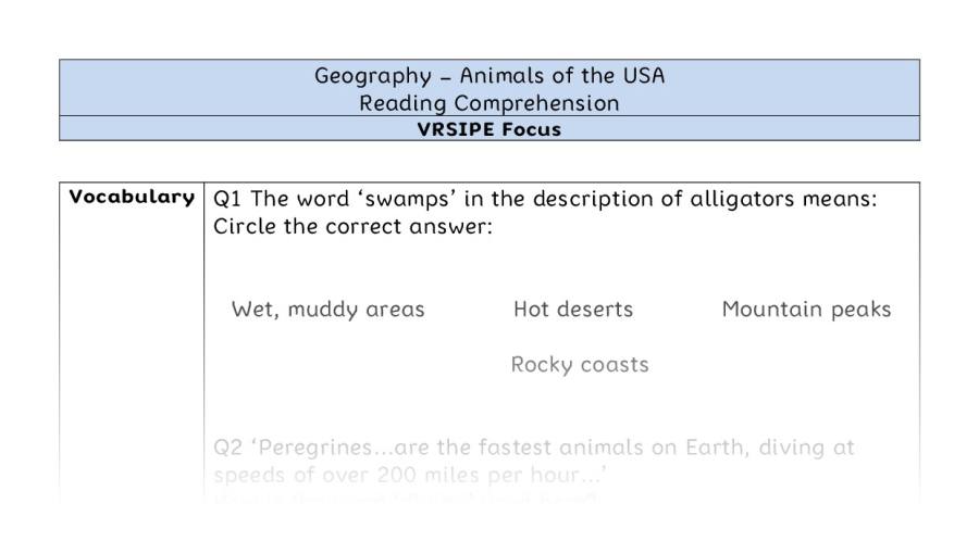Animals of the USA - Reading Comprehension - VRSIPE Focus