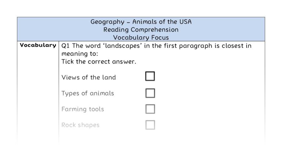 Animals of the USA - Reading Comprehension - Vocabulary Focus